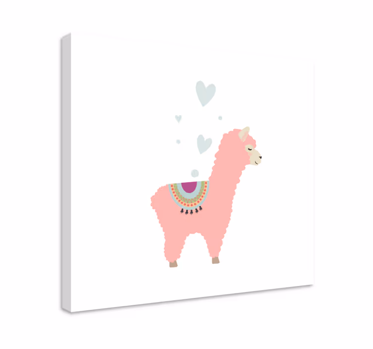 Baby roza lama s srčki platna slike z motivi živali - TenStickers