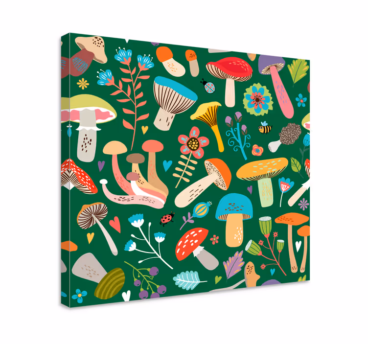 Vibrant mushroom motif slikarsko platno z rastlinami - TenStickers