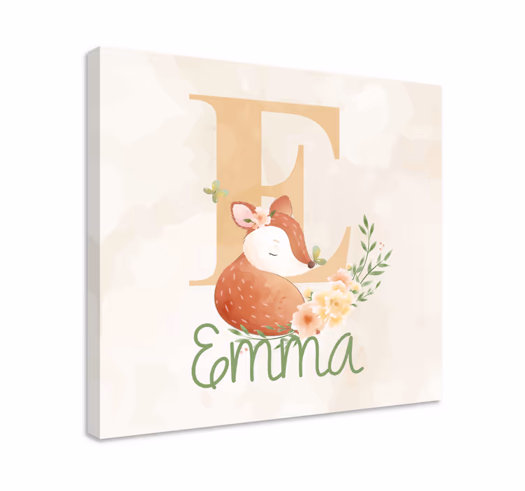 Baby fox with initial and name platno za dojenčke - TenStickers