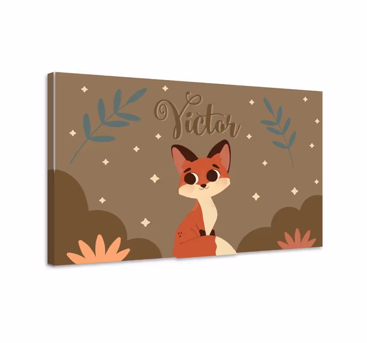 Cute fox illustration in platno z dinozavrom - TenStickers