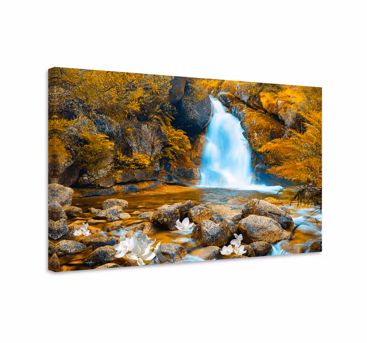 Serene cascade scenery slikarsko platno z rožami - TenStickers
