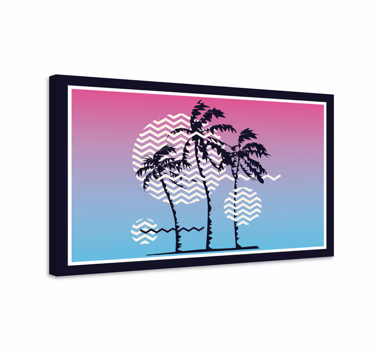 Retro sončni zahod palme retro platno - TenStickers
