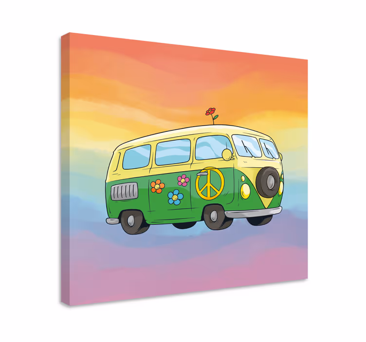 Risani hipi avto z mavricami retro platno - TenStickers