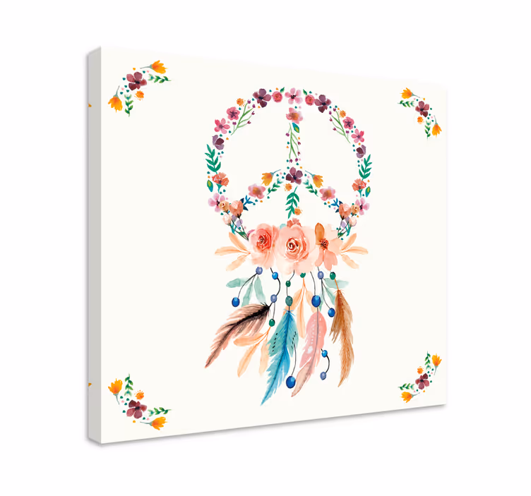 Floral peace symbol slikarsko platno z rožami - TenStickers