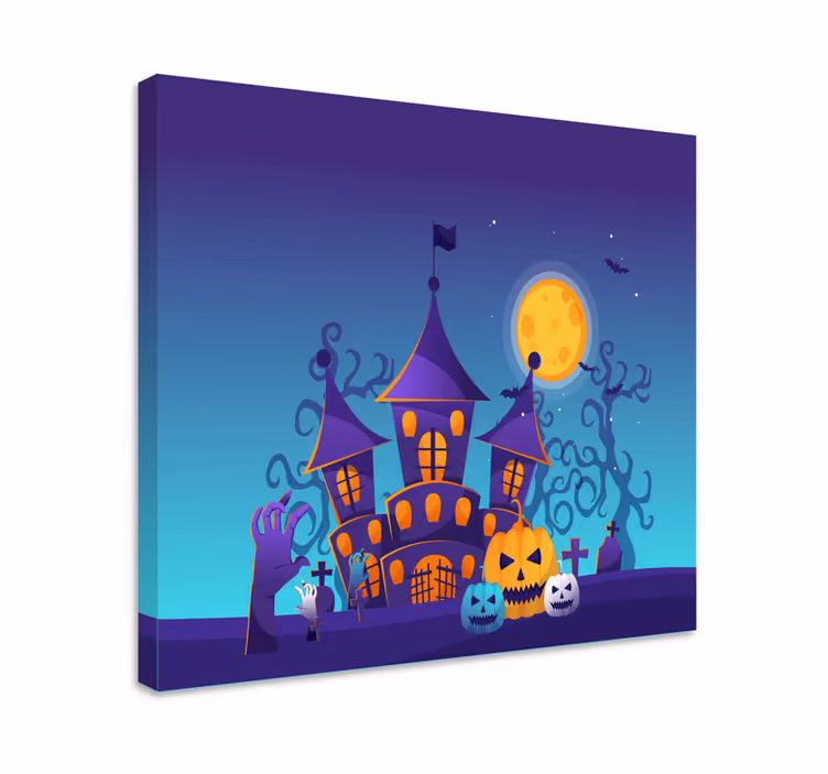 Haunted house scene platno slike rož in rastlin - TenStickers