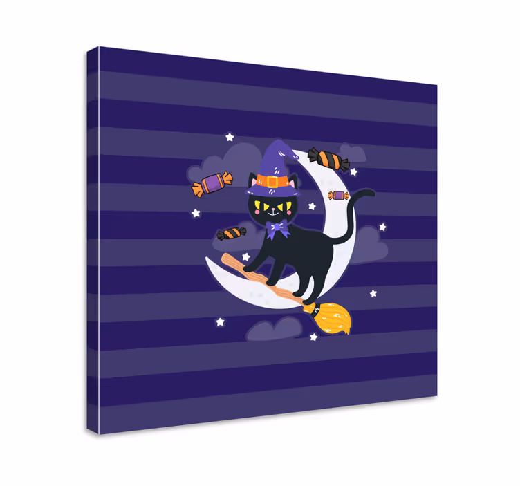 Čarovnica črne mačke platno za steno - TenStickers