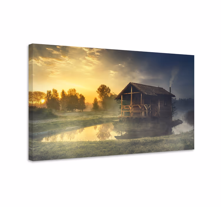 Rustic cottage reflection platno slika zemljevidov - TenStickers
