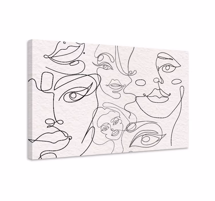 Continuous line faces kompozicija ljudi in likov - TenStickers