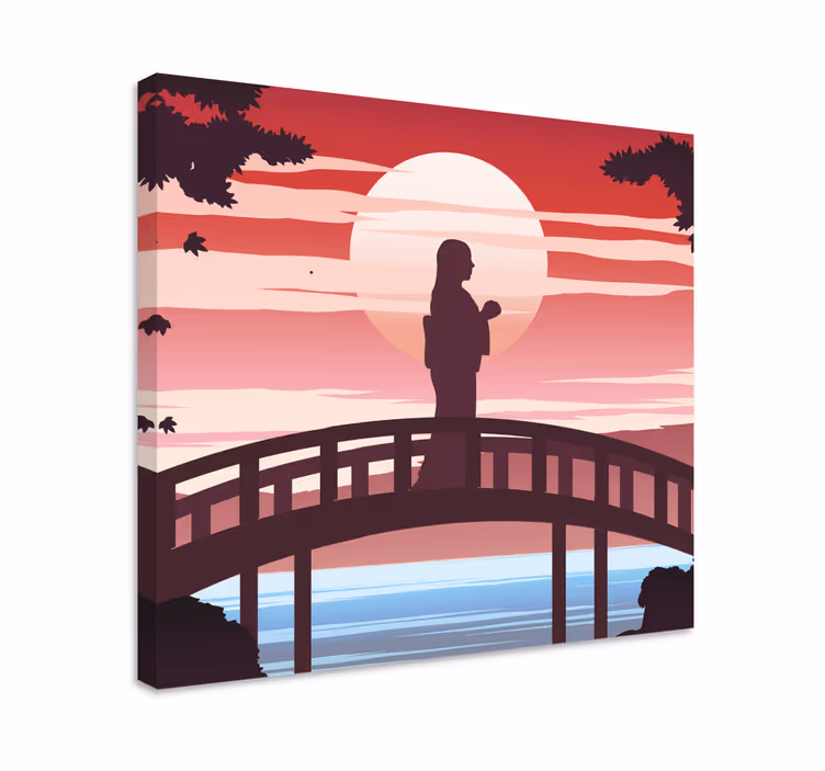 Silhouette on bridge povzetek na platnu - TenStickers