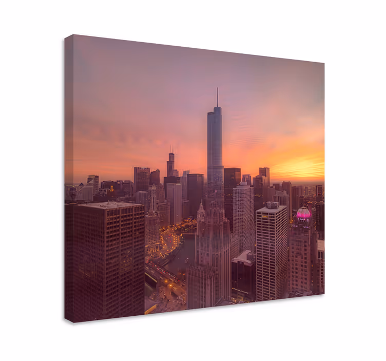 Chicago skyline sončni zahod Platno s slikami mest in držav - TenStickers