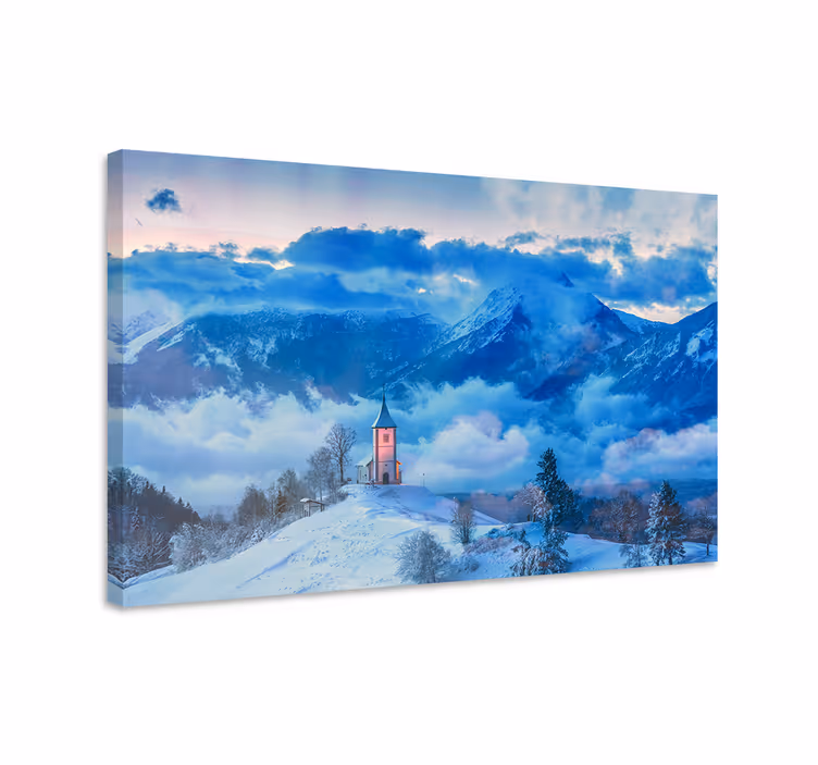 Snowy mountain church platno slika zemljevidov - TenStickers