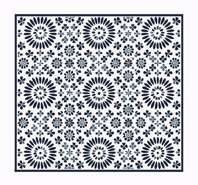 Geometrijski cvetlični vzorec Modra vinilna preproga - TenStickers