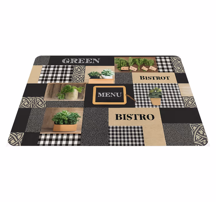 Črno-beli bistro vinilna preproga za kuhinjo - TenStickers
