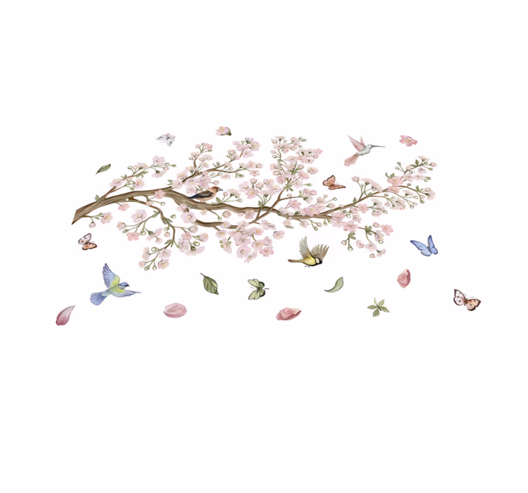 Cherry blossom with birds cvetlična vinilna preproga - TenStickers