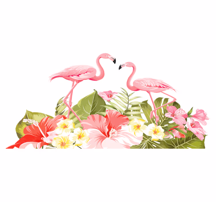 Tepih z živalskim potiskom tropski cvet in flamingo - TenStickers