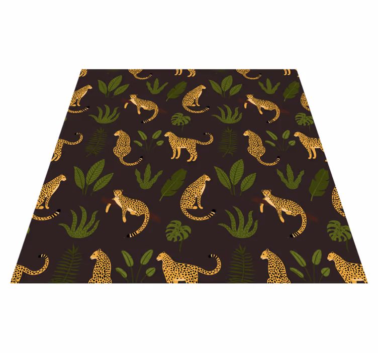 Tepih z živalskim potiskom temna botanika in divji leopard - TenStickers