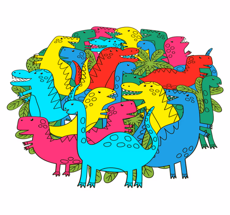 Tepih z živalskim potiskom okrogel pisan dinozaver za otroke - TenStickers