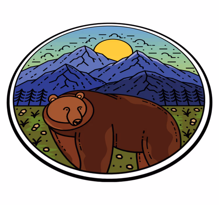 Tepih z živalskim potiskom gora z medvedom krožen - TenStickers