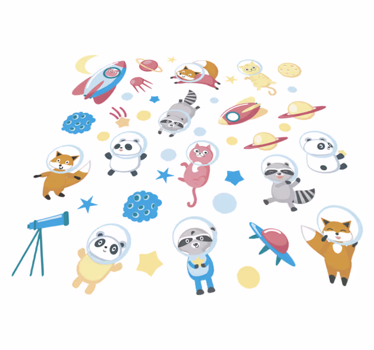 Tepih z živalskim potiskom ljubki astronavti - TenStickers