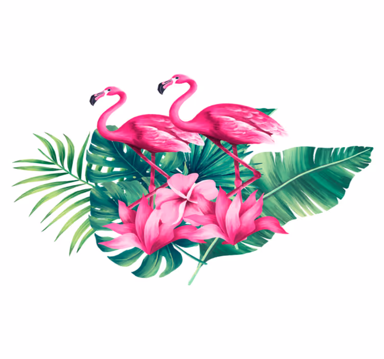 Tepih z živalskim potiskom flamingosi in listje - TenStickers