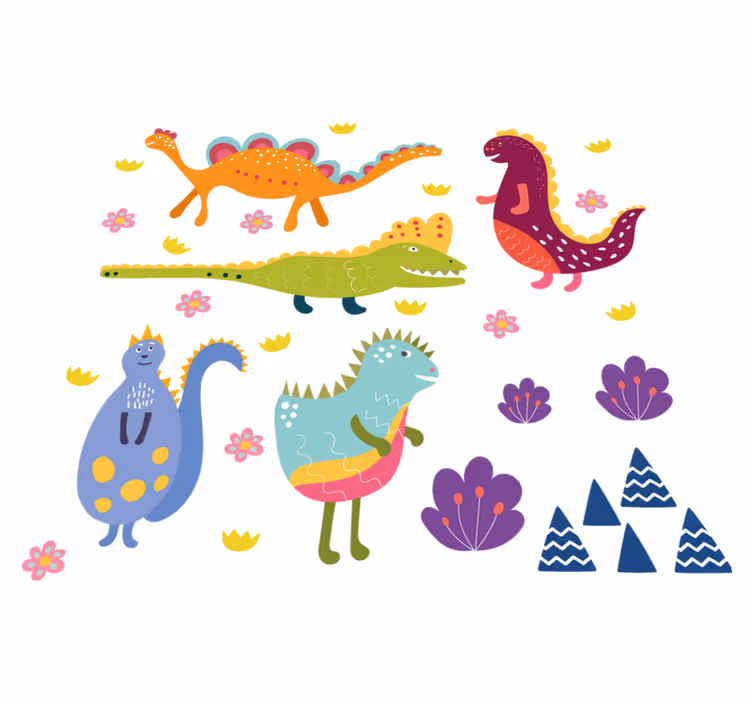 Tepih z živalskim potiskom barvnih dinozavrov - TenStickers