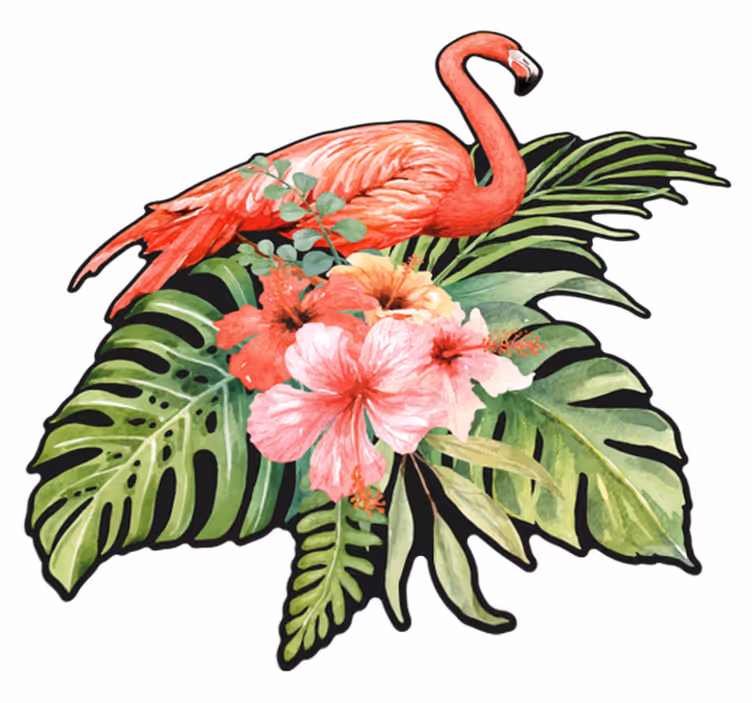 Tepih z živalskim potiskom flamingo s cvetlicami - TenStickers