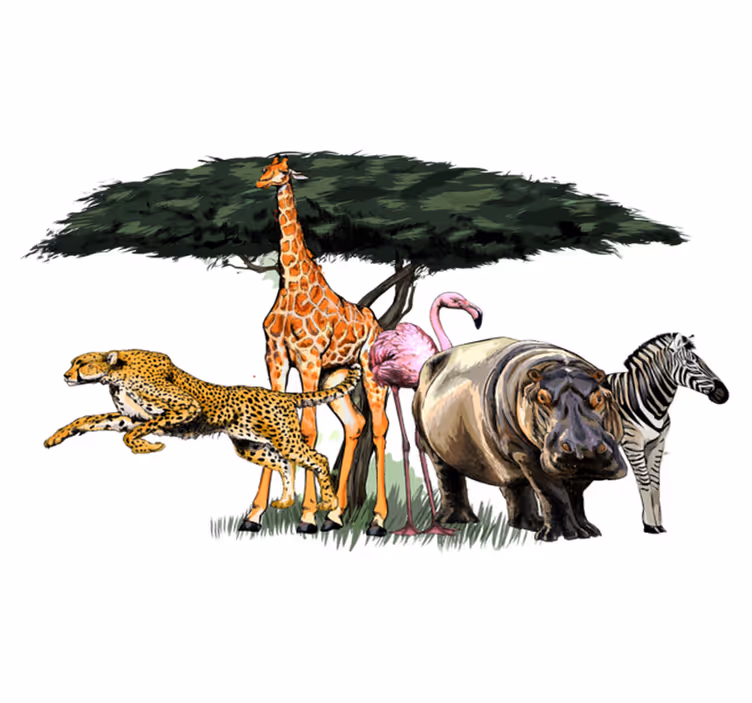 Tepih z živalskim potiskom družina žiraf na safariju - TenStickers
