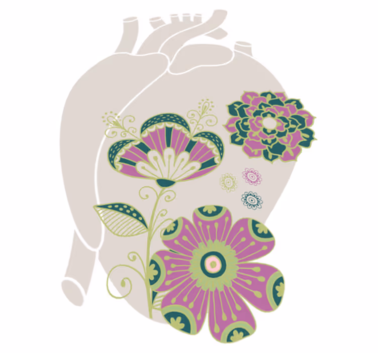 Cvetlična vinilna preproga anatomicno srce z rdečimi cvetovi - TenStickers