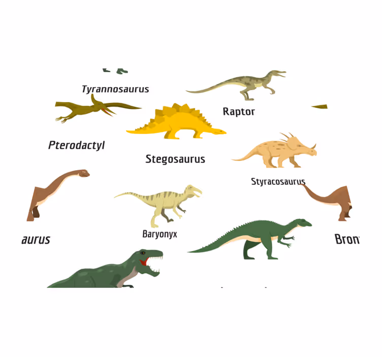 Vinilne preproge za spalnico realistični dinozavri z imeni - TenStickers