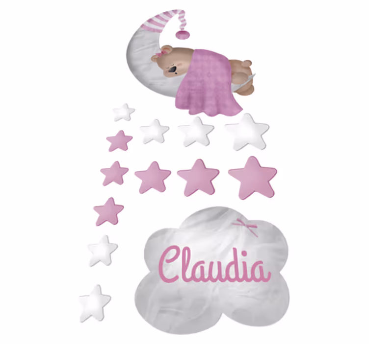 Otroške vinilna preproga oblak spi medvedek z imenom - TenStickers