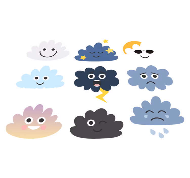 Otroške vinilna preproga oblaki z obrazi - TenStickers