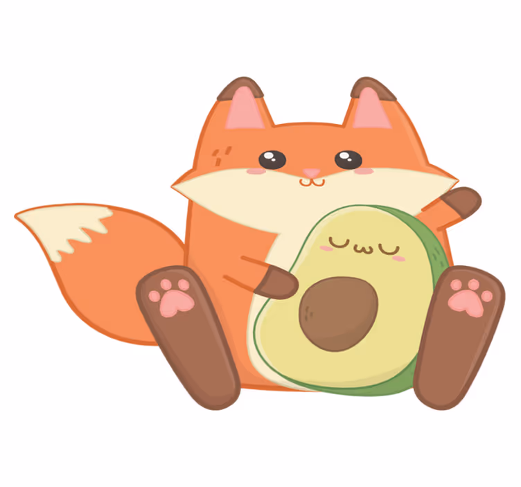 Otroške vinilna preproga kawaii lisica z avokadom - TenStickers