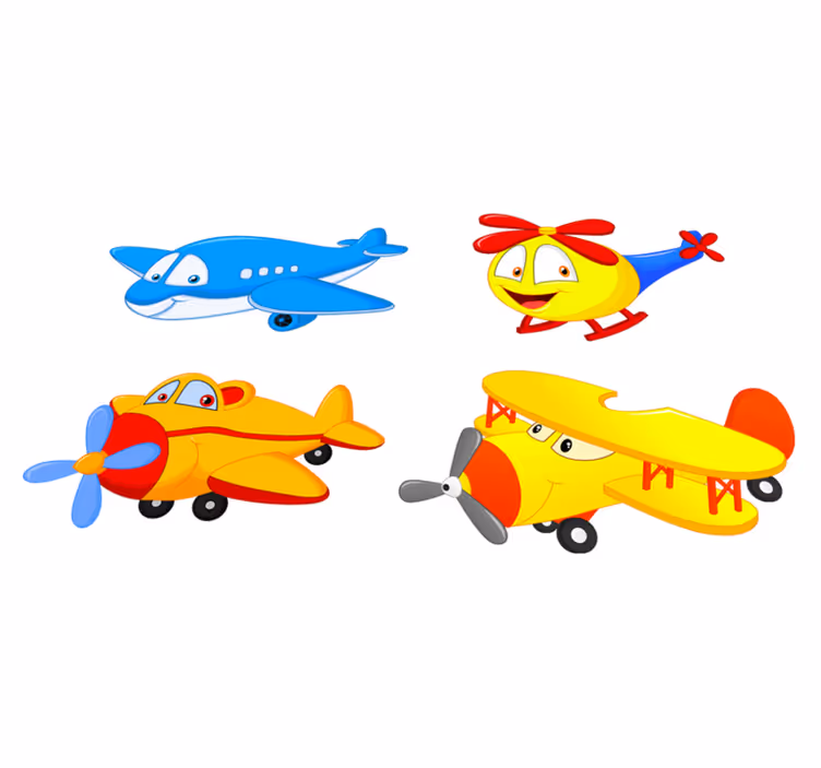 Otroške vinilna preproga letala in helikopterji z obrazi - TenStickers