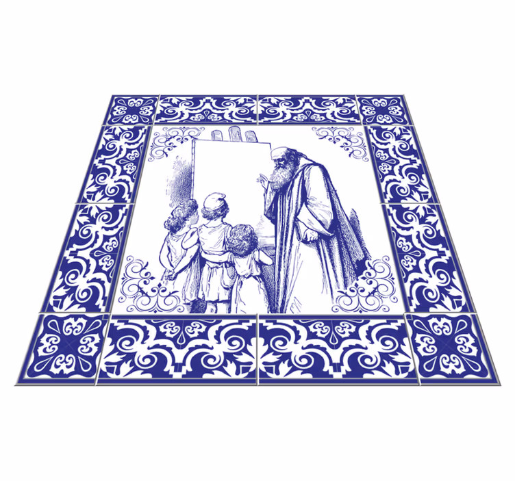 Vinilna preproga za kuhinjo modra delftska učiteljica - TenStickers