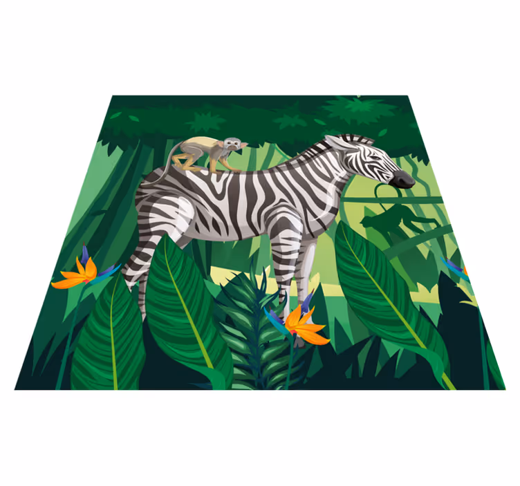 Otroške vinilna preproga Žirafa zebra in opica 4 - TenStickers
