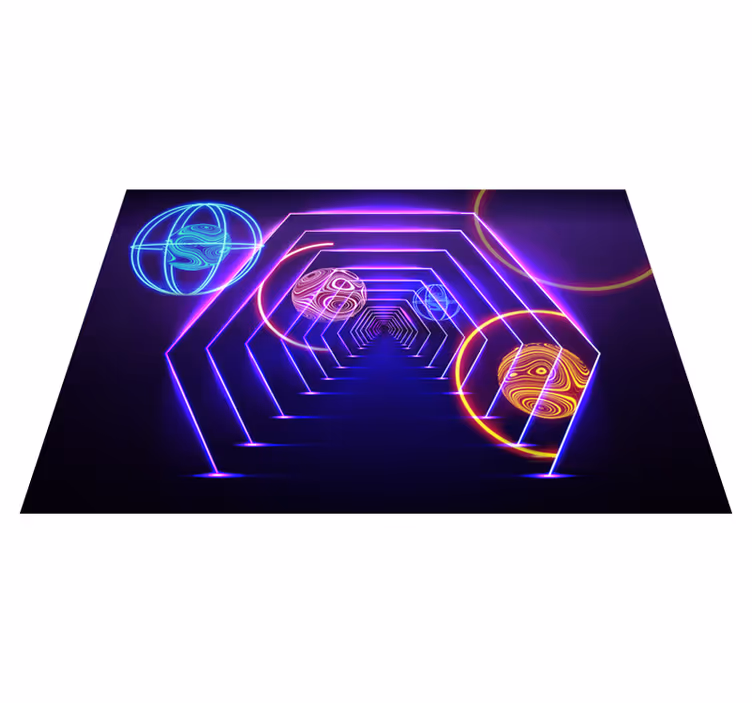 Vinilna preproga v vijolični barvi neon heksagonalni tunel - TenStickers