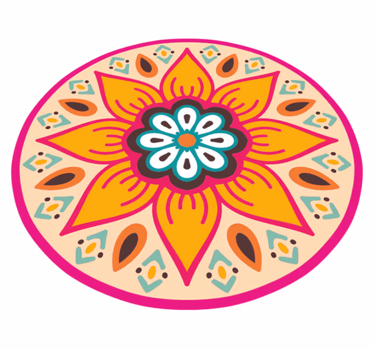 Krasna okrogla cvetna mandala vinilna preproga - TenStickers