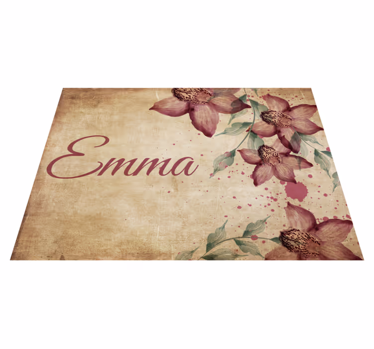 Vintage floridna orhideja vinilna preproga z imenom - TenStickers