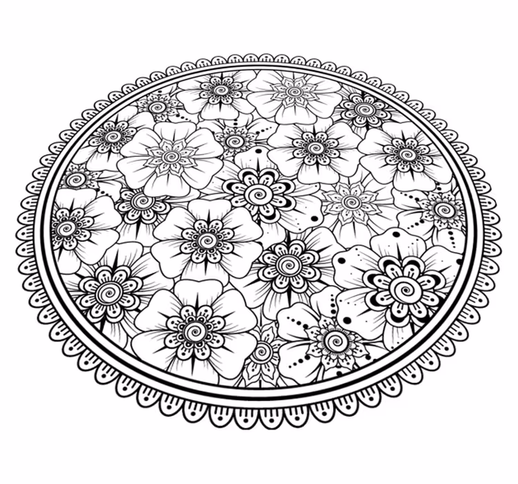 Krog črna preproga iz ploščic mandala - TenStickers