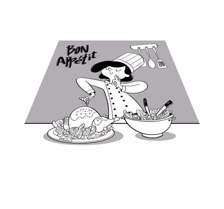 Ilustracija risanega kuharja Vinilna preproga za kuhinjo - TenStickers