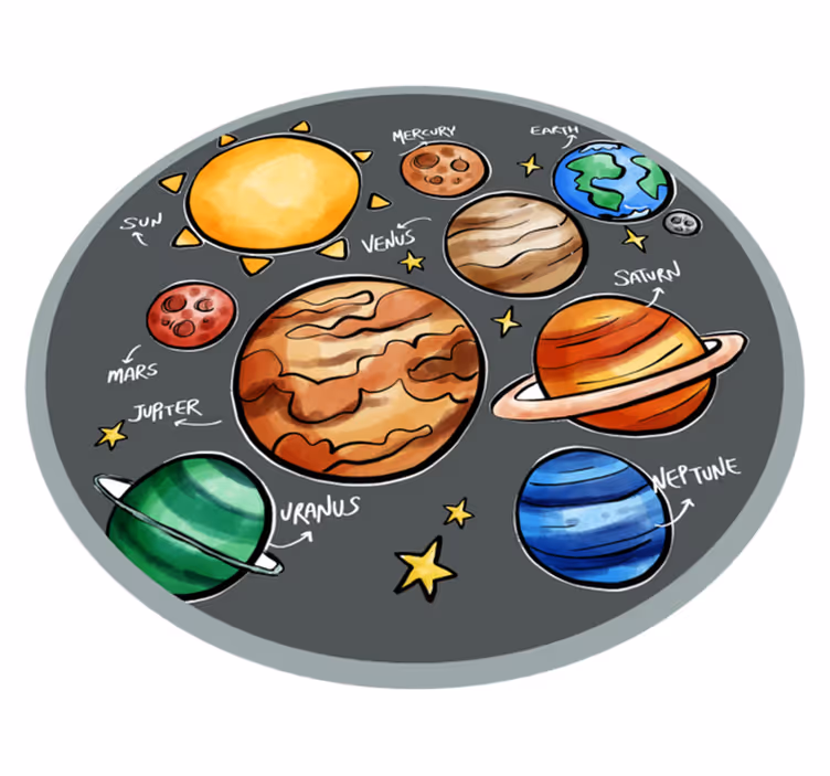 Planeti in imena otroška preproga iz vinila - TenStickers