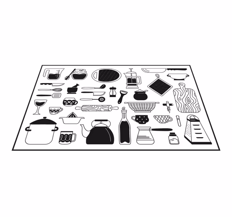 črno-bela kuhinjska vinilna tla - TenStickers