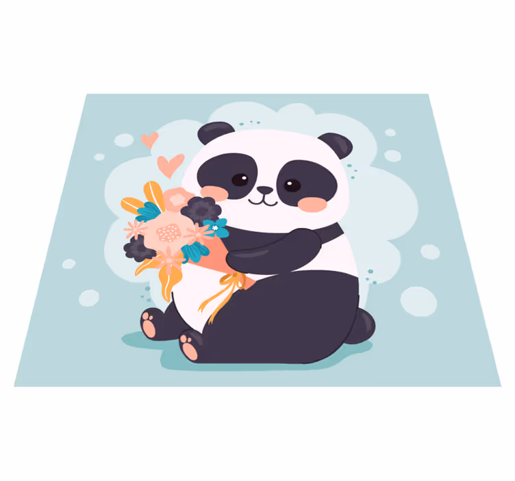 Panda z rožami Otroške vinilna preproga - TenStickers