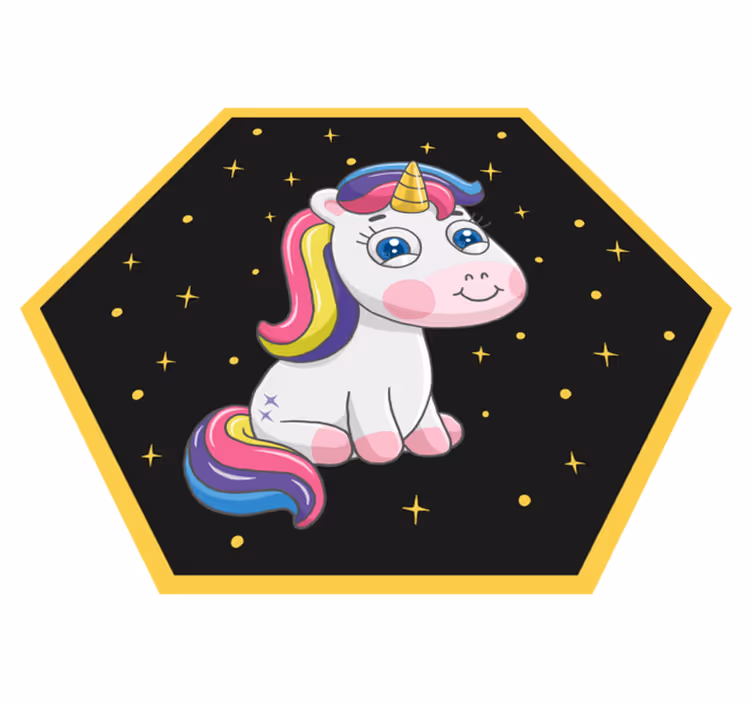 Samorog, ki sedi z mavrično otroško vinilno preprogo - TenStickers