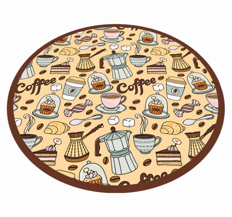 Round coffee design vinilna preproga za kuhinjo - TenStickers