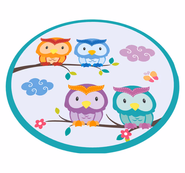 Otroci pisane sove na podružnici vinil preprogo - TenStickers