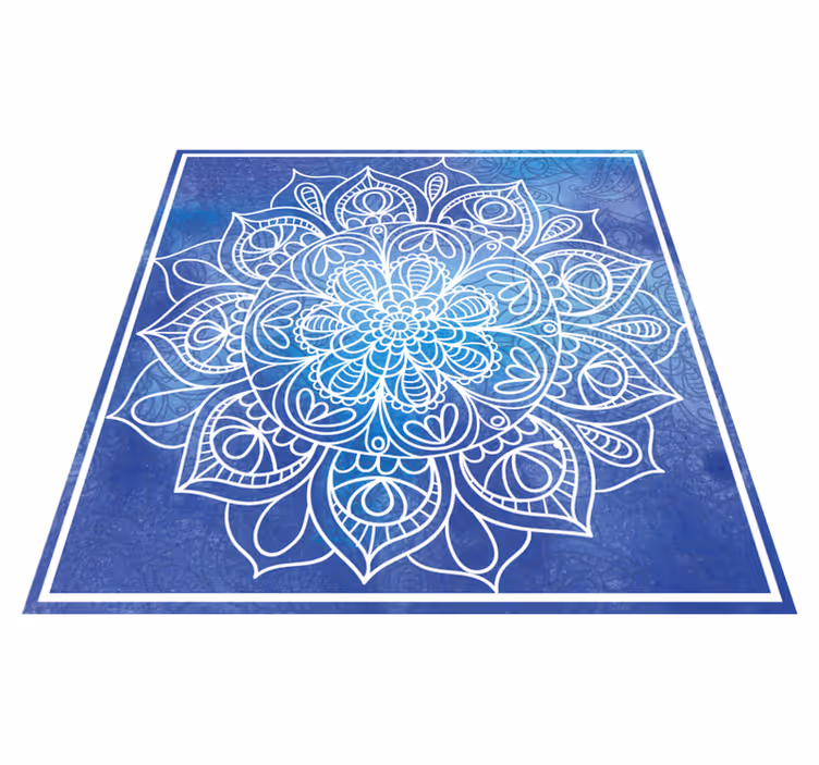 Modra ročno risana mandala vinil preproga - TenStickers