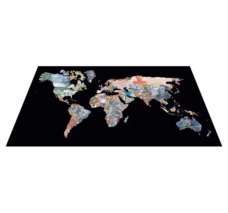 World currency map vinilna preproga z zemljevidom sveta - TenStickers