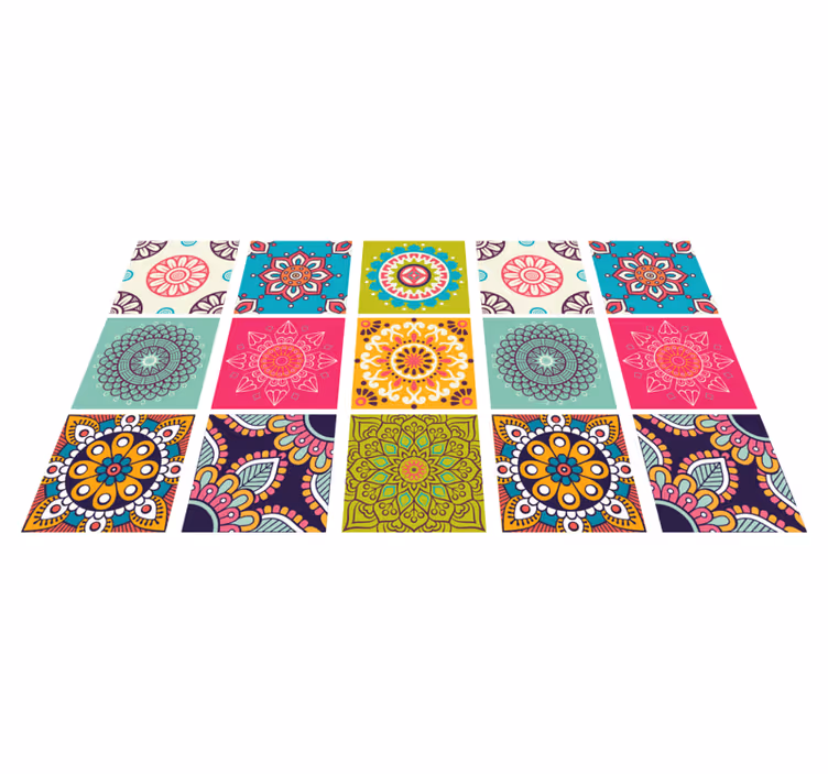Barvit vzorec ploščic Vinilna preproga mandala - TenStickers
