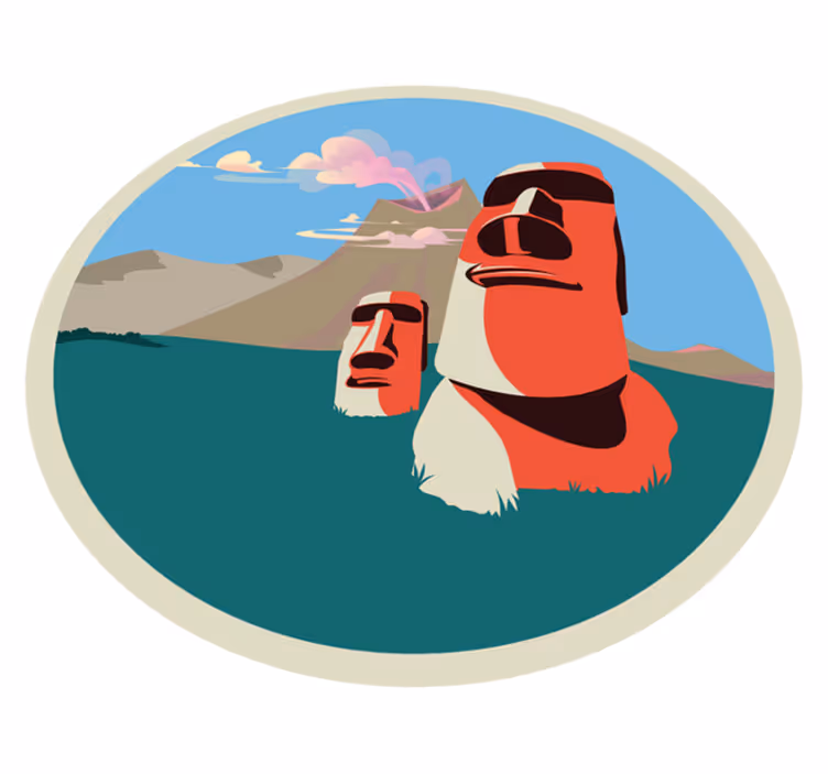 Ilustracija kipov moai Vinilna preproga z zemljevidom sveta - TenStickers